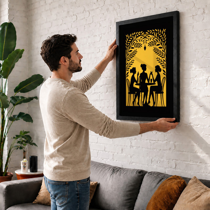 Gathering In Gold Art Deco - Print, Walnut, A4 - 29.7 x 21.0 cm