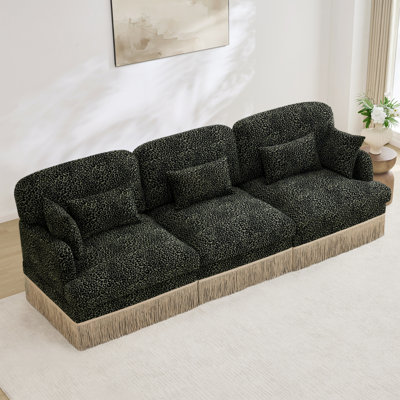 Canapé de 100 po en chenille 100 po à imprimé léopard confortable, bord à pampille délicat, canapé modulaire à la mode moderne, dossier et siège ergonomiques, assemblage facile, siège profond pour le salon, vert noir
