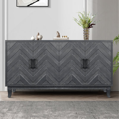 Sideboard Stronger Vintage Style Buffet Cabinet, Lacquered Accent Storage 4-Door Wooden Cabinets,Thickened Storage Cabinet For Entryway, Living Room,Taupe Grey