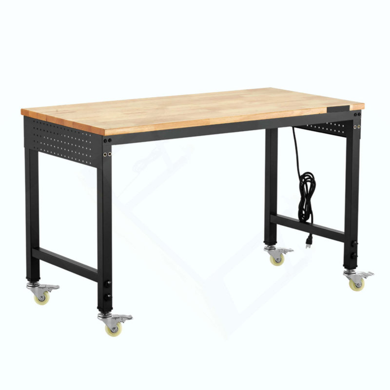 Workbench On Wheels Adjustable Height Table With Power Outlet Pegboard