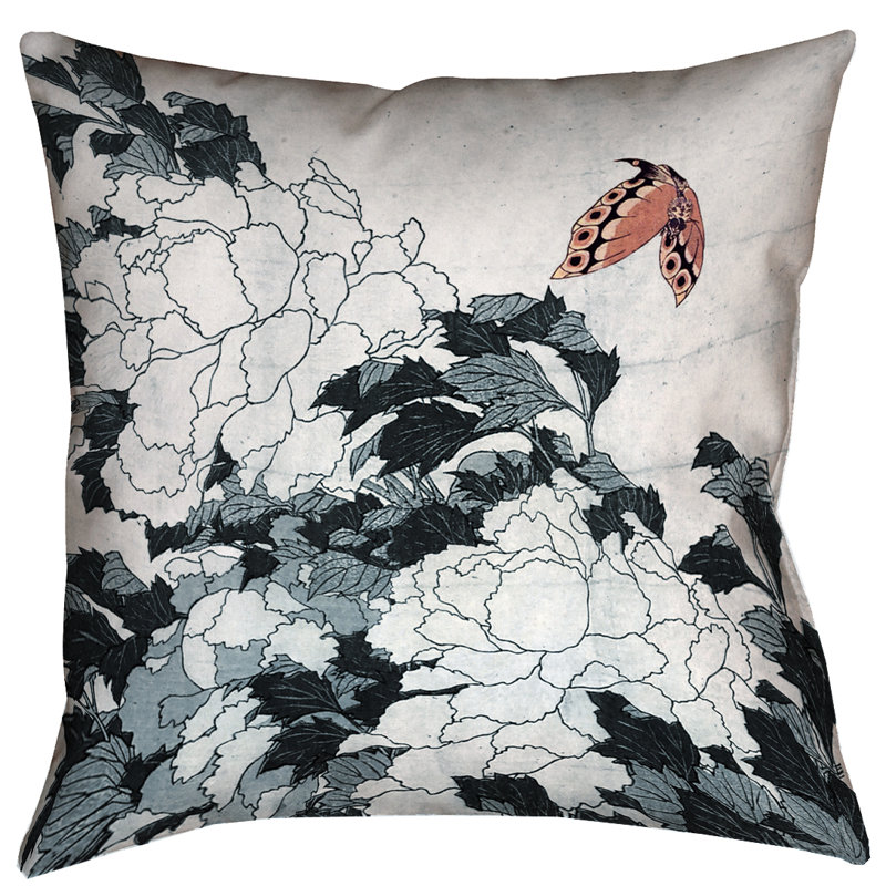 Coussin Katsushika Hokusai, 36 po x 36 po, Pêche / gris
