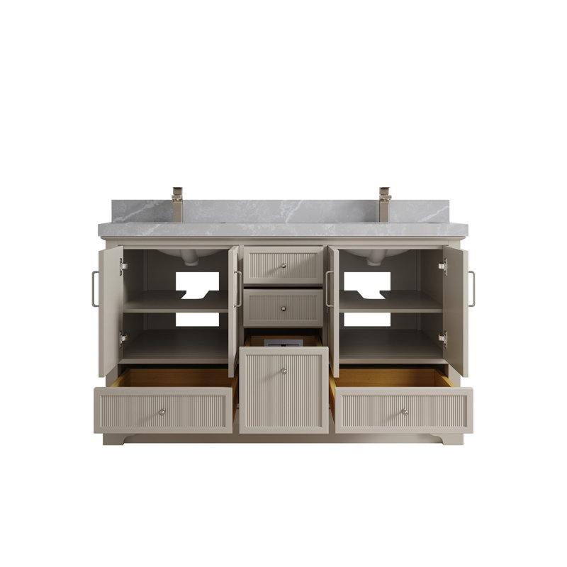 Alys 60" Free Standing Double Bathroom Vanity with Top (Knobs Option), Pearl Gray
