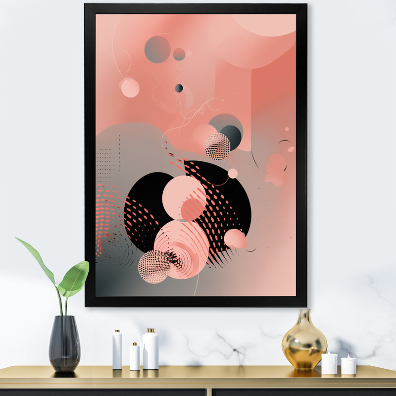Art mural sur toile rose, minimalisme profond, Impression noire sur toile encadrée, H 20 po x l 12 po x P 1 po