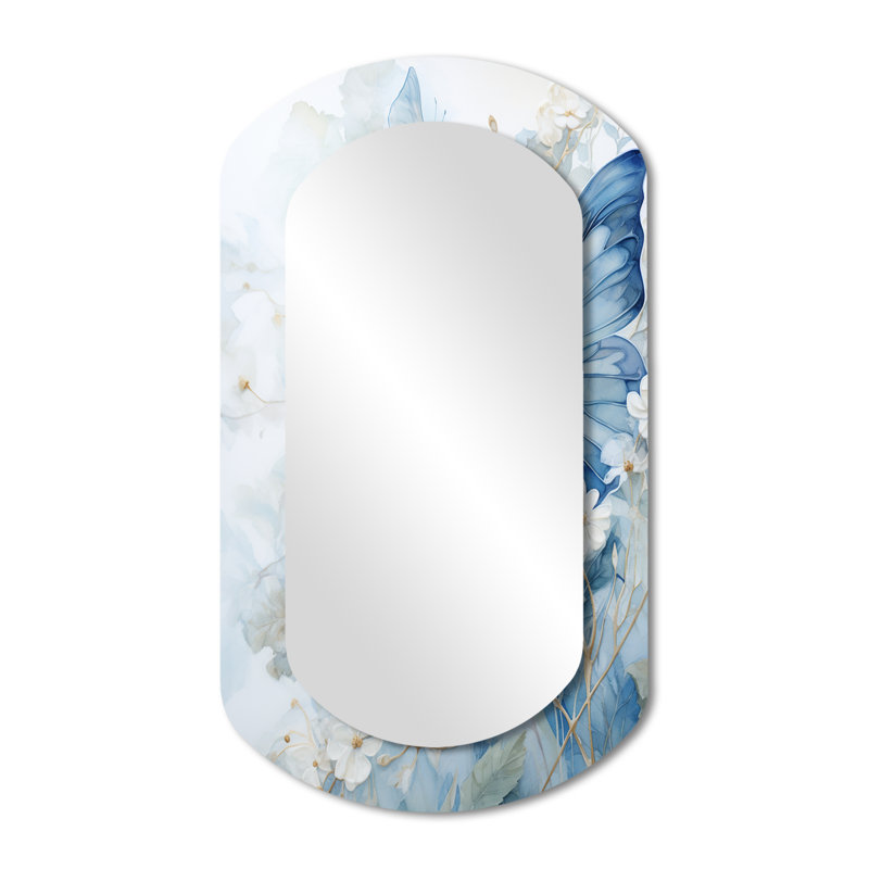 «Massie Blue Butterfly Whispering Wings II», miroir mural décoratif asymétrique papillon, 43 po x 23 po