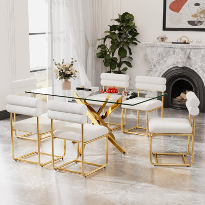 Rectangle Glass Dinning Table Set for 4-6