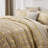  5-Piece Twin Size Metallic Geometric Comforter Set, Modern Gold Foil Chevron Bedding on Khaki, All-Season Microfiber Bed in a Bag with Sheets and Pillow Shams-113728241-113728244