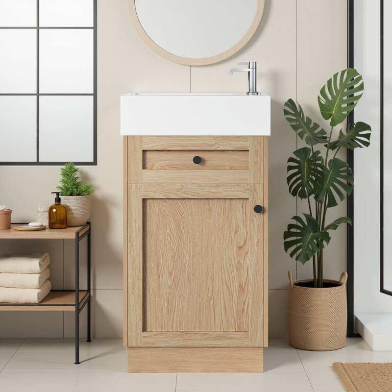 Lavabo de salle de bain simple autoportant en résine 18,5 "et tablette ajustable