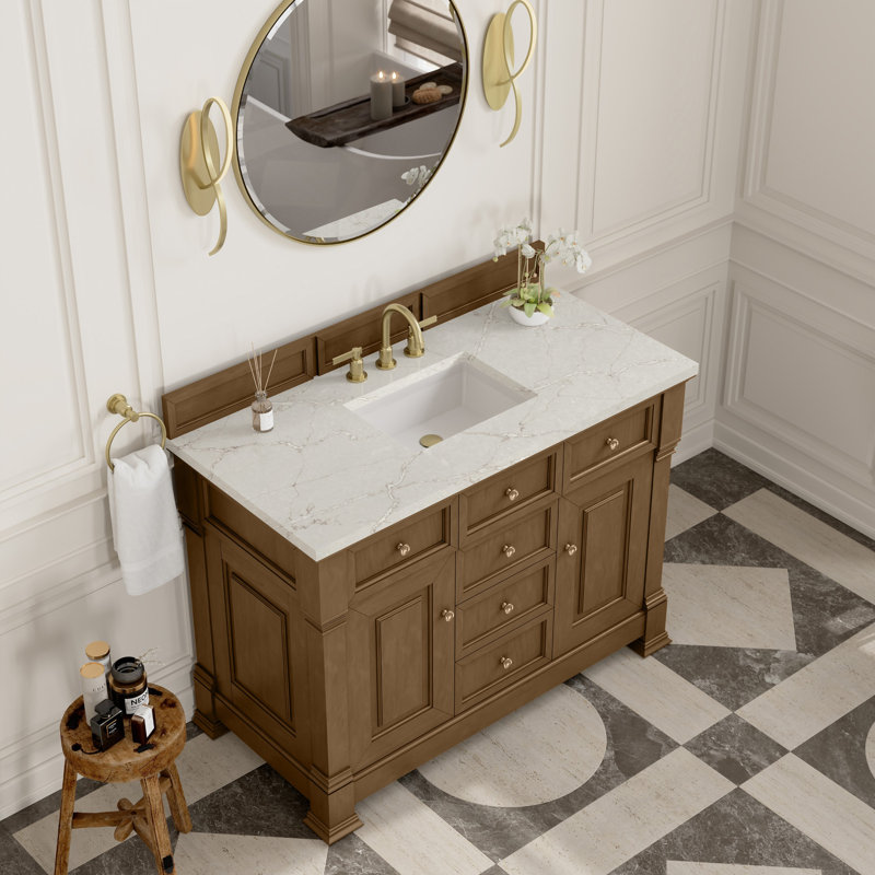 Brookfield 48'' W Single Vanity, Widespread, Victorian Silver, Honey Oak