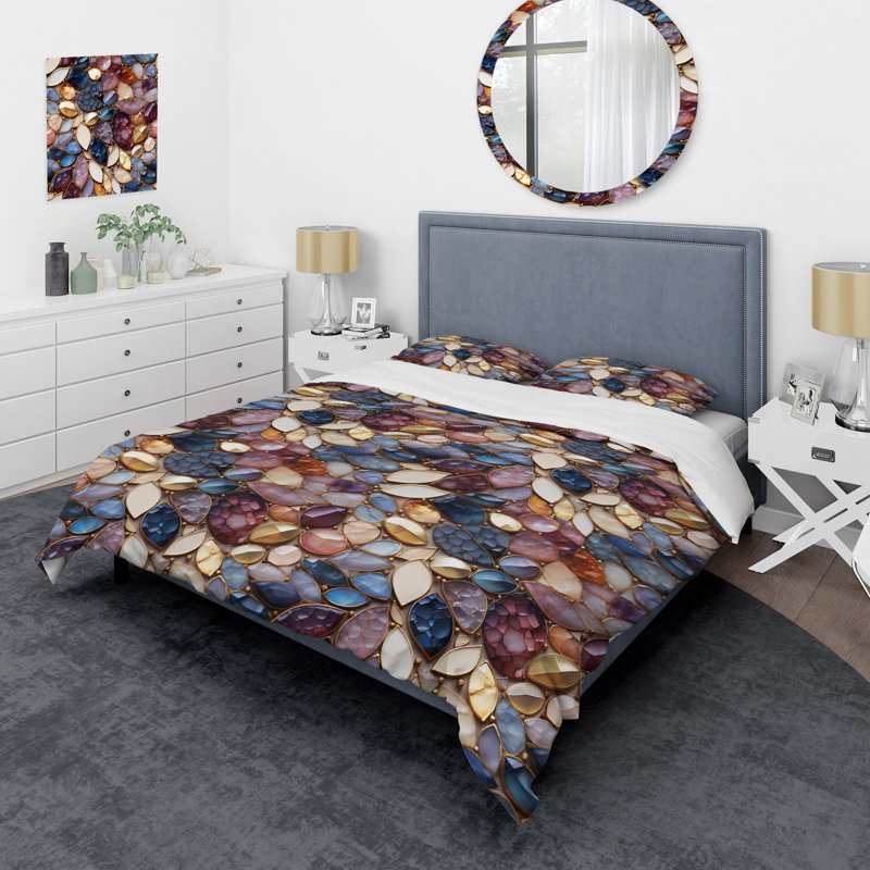 Moroccan Mosaic Boho Pattern Abstract Duvet Cover, Twin Duvet Cover + 1 Standard Sham
