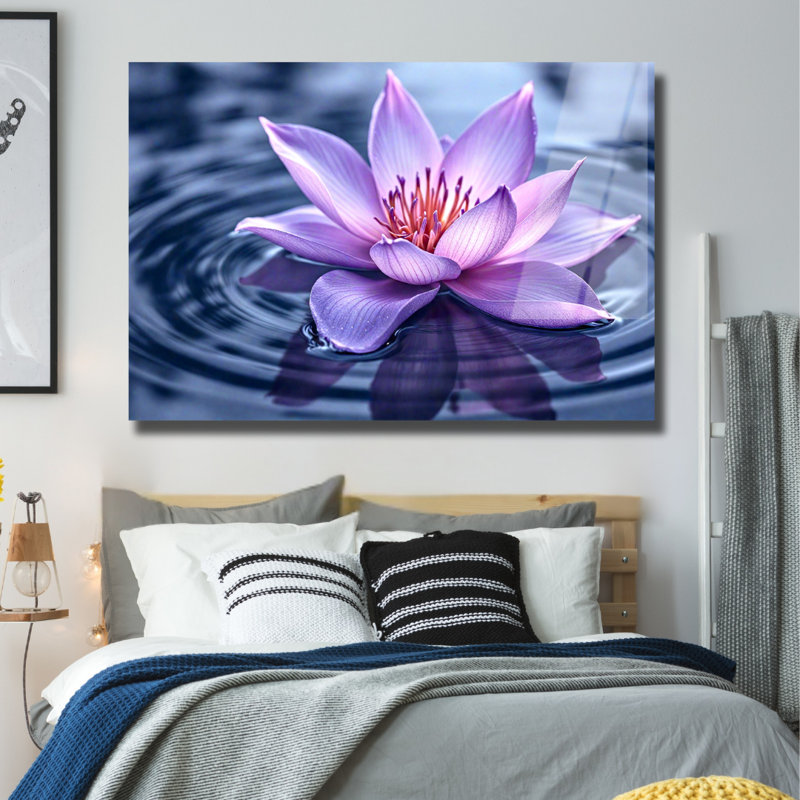 Mauve lotus mystique Bloom - art mural en verre trempé Lotus, H 20 po x l 30 po