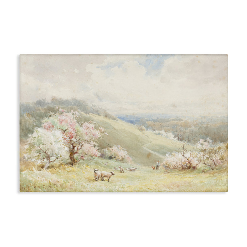 Lambs Strolling Pastel Countryside Canvas, design par Lux + Me Designs, H 16 po x l 24 po