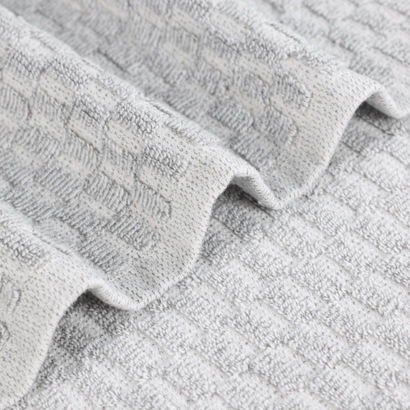 Blue Nile Mills  Viscose Cotton Blend Towel Set - Checkered Texture - Quick-Dry, Fade-Resistant, Platinum