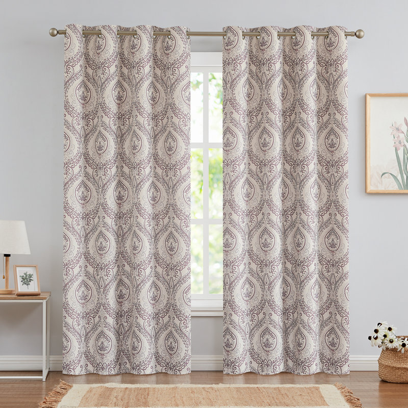 Rideaux obscurcissant à motif de médaillon rétro pour chambre à coucher, mauve rétro sur fond gris, Violet, l 50 po x L 95 po