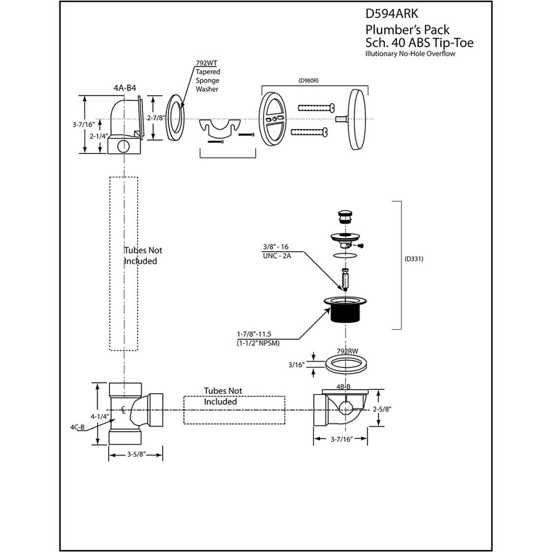 Ensemble de bonde de baignoire Plumber's Pack 40 coudes en ABS, Nickel satiné