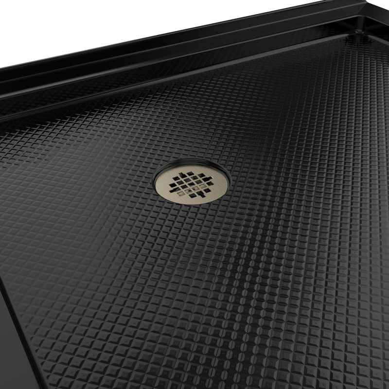 DreamLine SlimLine 36 inch D x 36 inch W x 2 3/4 inch H Black Neo-Angle Shower Base with 2 inch Brushed Brass Corner Round Drain
