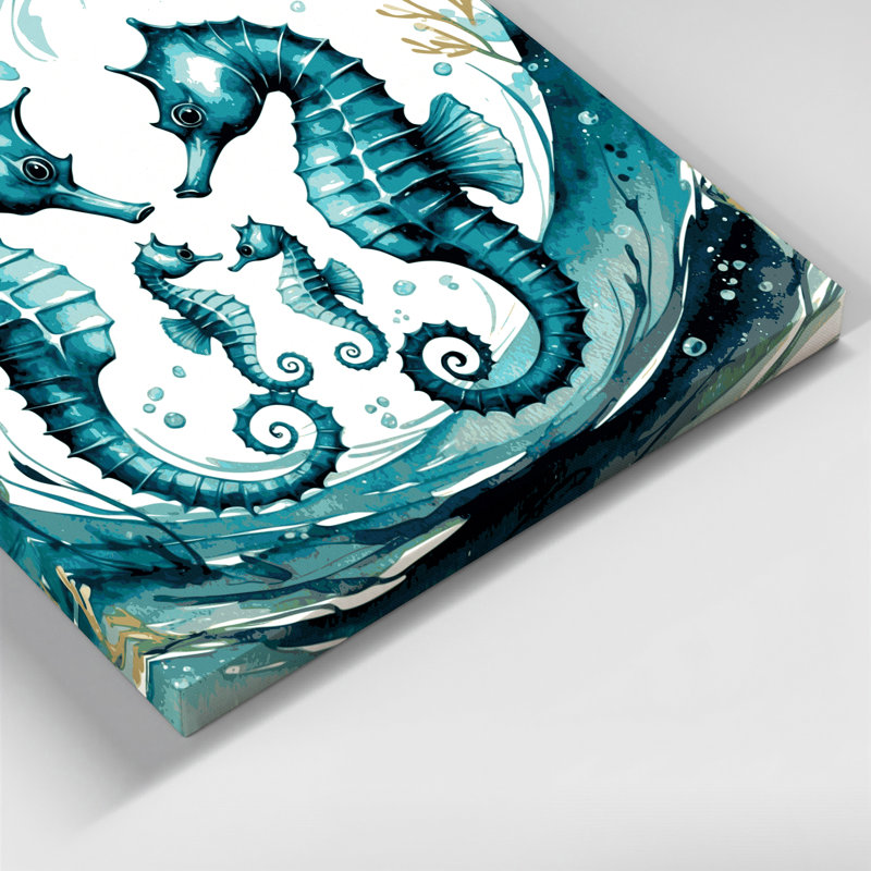 «Coastal Seahorse Family», art mural sur toile vert, H 16 po x l 20 po