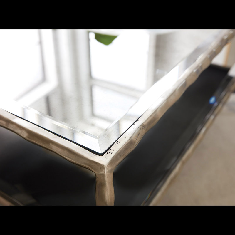 Table basse biologique avec rangement, Aluminium antique, Clair, H 18 po x L 48 po x l 48 po