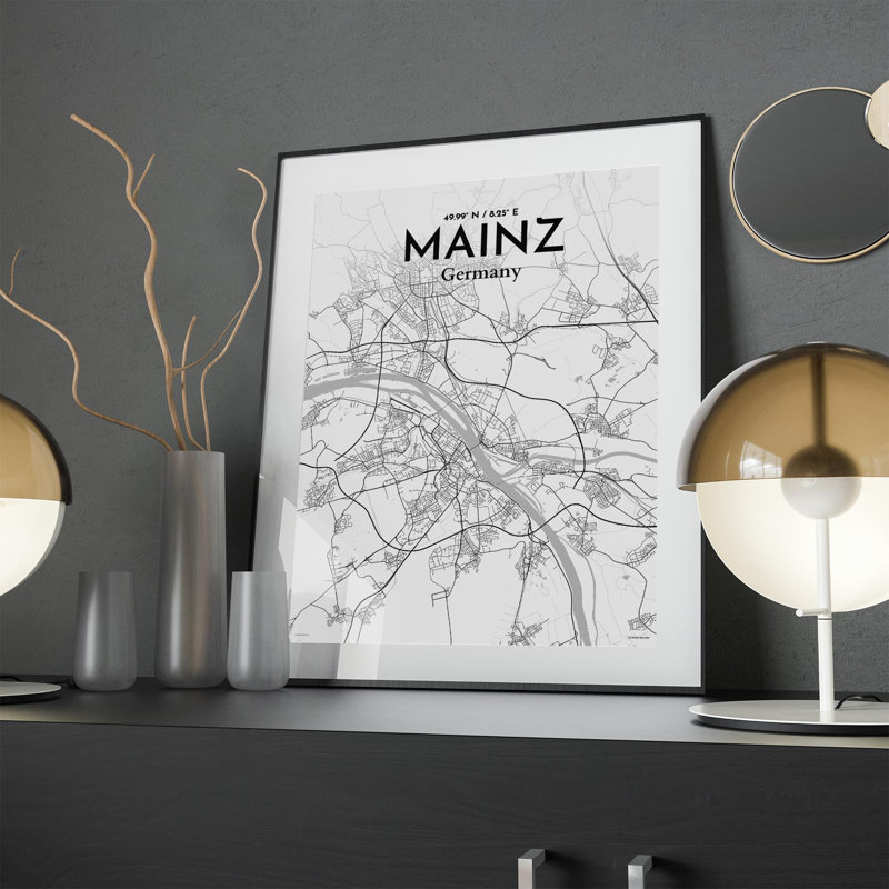 Mainz City Map In Tones - No Frame Print, 24cm H x 18cm W x 0.05cm D