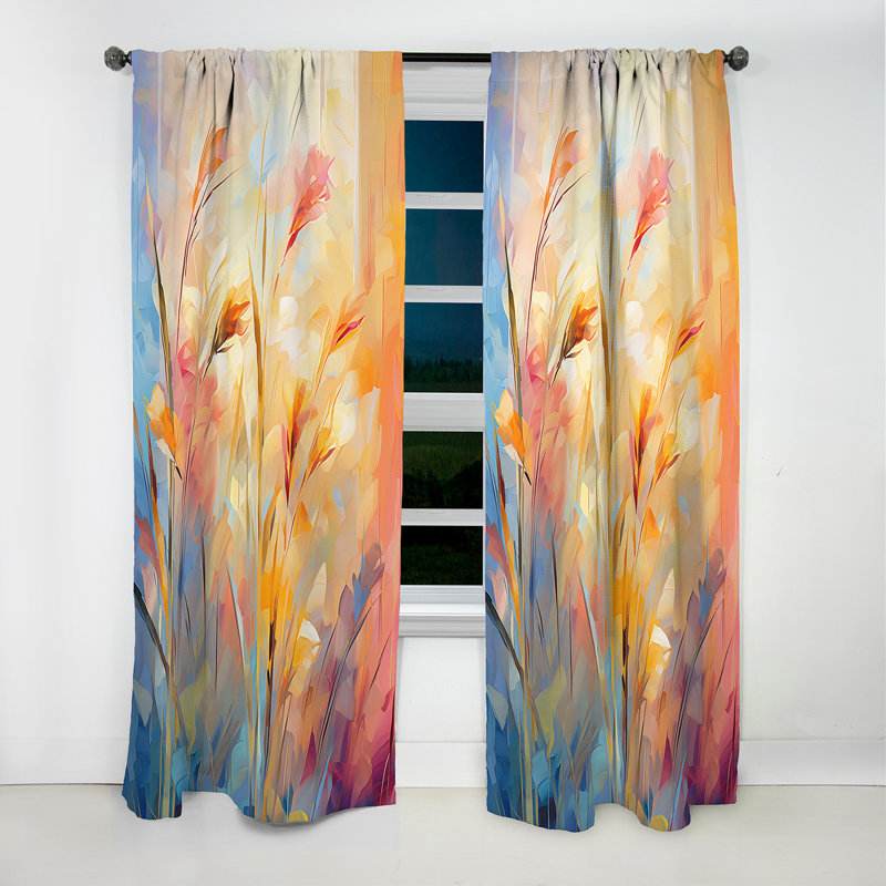 Rideau traditionnel Mae - jaune et rose Meadows Breeze II - velours obscurcissant - 1 panneau, L 52 po x L 63 po