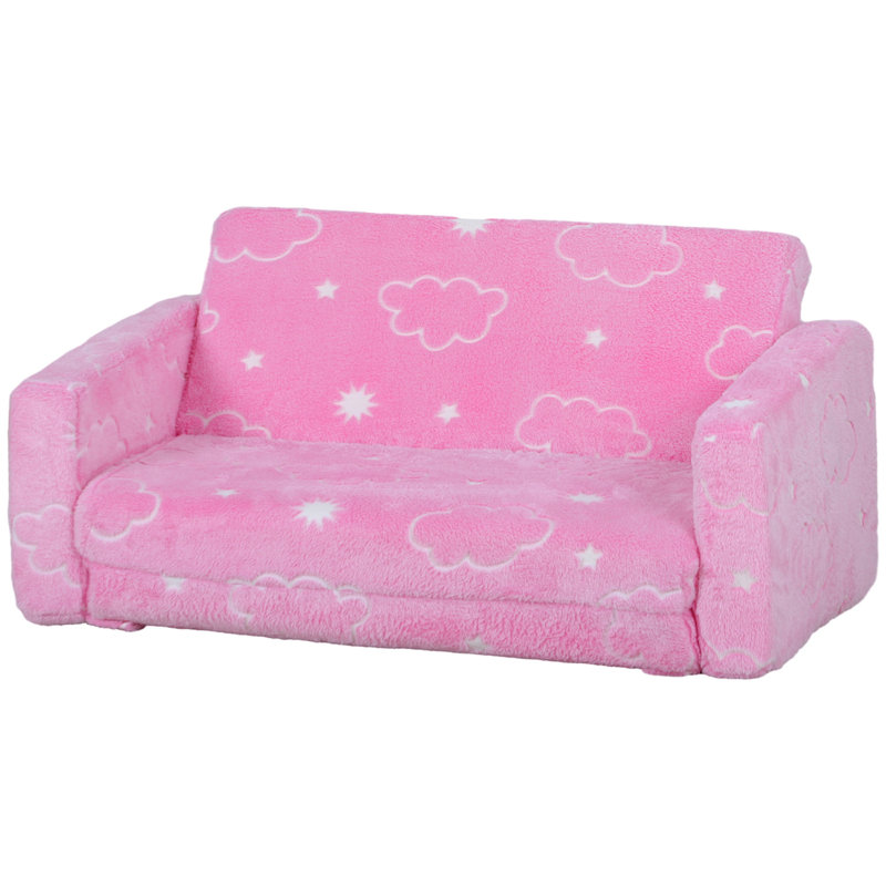 2-In-1 Kids Sofa With Cosmic Pattern For Playroom, Pink Sky