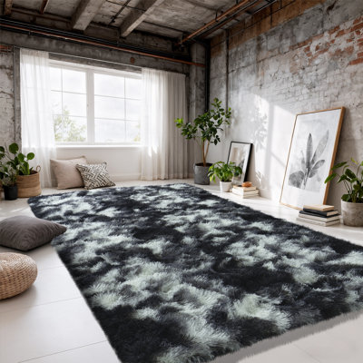 Tapis à poil long noir et blanc de 5 pi x 7 pi, idéal pour la décoration de salon, tapis moelleux ultra-doux pour les planchers de chambre à coucher, tapis esthétiques convenant aux chambres d'enfants, aux dortoirs et à la décoration intérieure