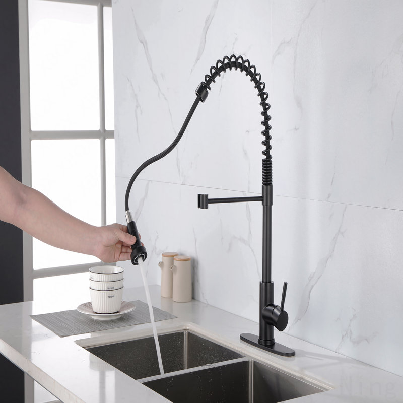 Robinet de cuisine à poignée simple en acier inoxydable à un trou avec douchette extractible