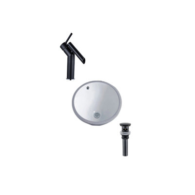 Lavabo de salle de bain circulaire encastré en céramique blanche avec robinet et trop-plein