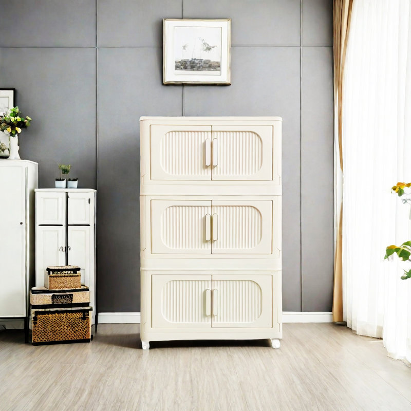 Armoire de rangement 19,69 po, 3, Crème / Blanc