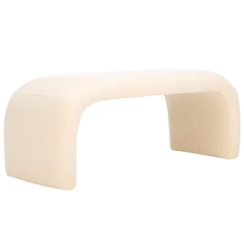 Andee Velvet Upholstered Bench, Cream Faux Shearling