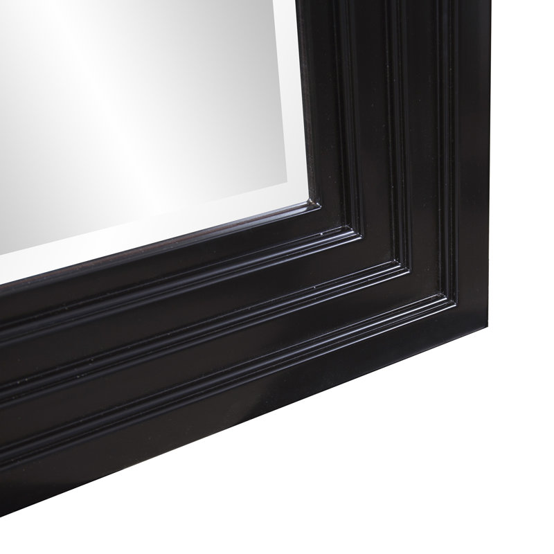 Amy Wood Flat Wall Mirror, Glossy Black, 82" x 34"