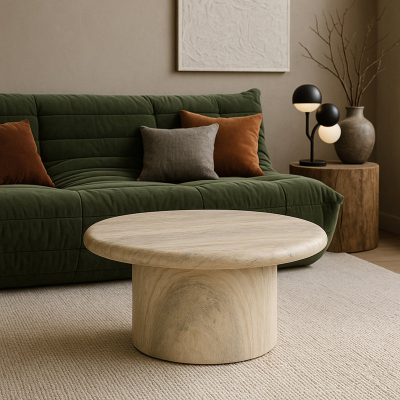 Table basse Emara, H 12 po x L 23,5 po x l 23,5 po, Travertin