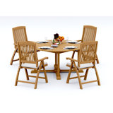 9 Pcs Grade-A Teak Wood Dining Set: 60" Round Table And 8 Marley Folding Reclining Arm Chairs #11MR1208