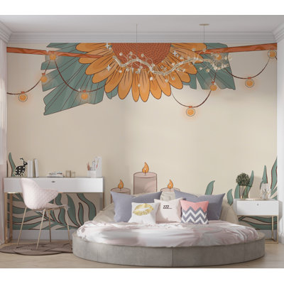 Premium Peel & Stick Wall Mural - Floral Candles Aesthetic