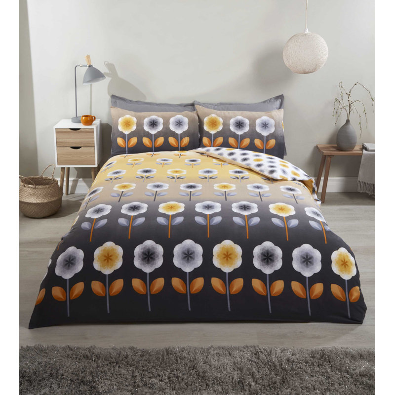 George Oliver Bernal Floral Duvet Cover Set with Pillowcases, King - 2 Standard Pillowcases, Ochre
