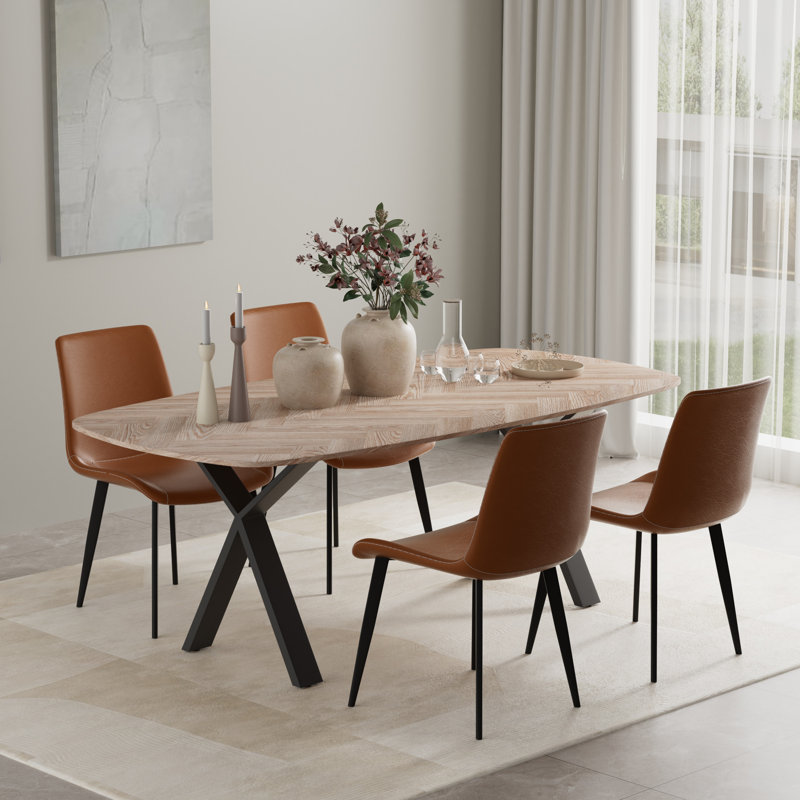 Modern Rectangular MDF Dining Table Set, Brown, 5 Pieces: Table, 4 Chairs, 29.92" H x 71" W x 35.43" D
