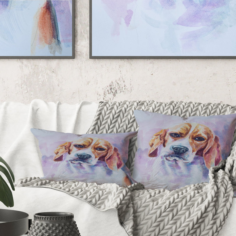 Portrait d'un chien beagle sur fond blanc - coussin décoratif traditionnel imprimé 1