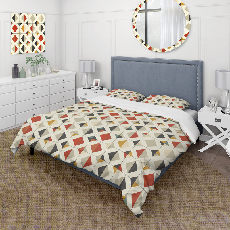 Ensemble de housse de couette ivoire crème Midcentury Rhombus Art - Midcentury