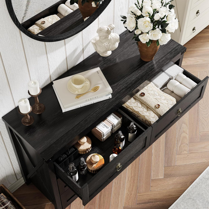 Commode double 6 tiroirs Breakwater Bay Farmhouse, Noir, noir, noir, noir
