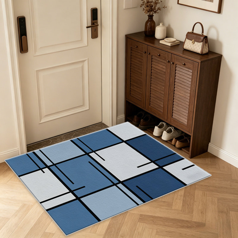 Blue Grid   area rugs for Living Room, Soft and Comfortable, Suitable for all seasons, easy to maintain, machine washable Indoor floor mat, Under Table Farmhouse suitable for Bedroom, Dining Room, Study,  Balcony, Home Decor Patio