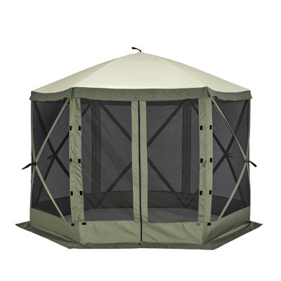 Tente pop-up pour abri de jardin, abri de soleil à auvent à 6 côtés avec 6 rideaux amovibles et fenêtres en filet, moustiquaire à fixation rapide 10 x 10 pi avec moustiquaire
