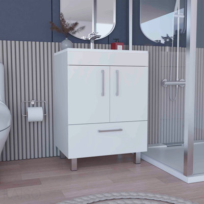 Single Bathroom Vanity, Double Door Cabinet, One Drawer -White