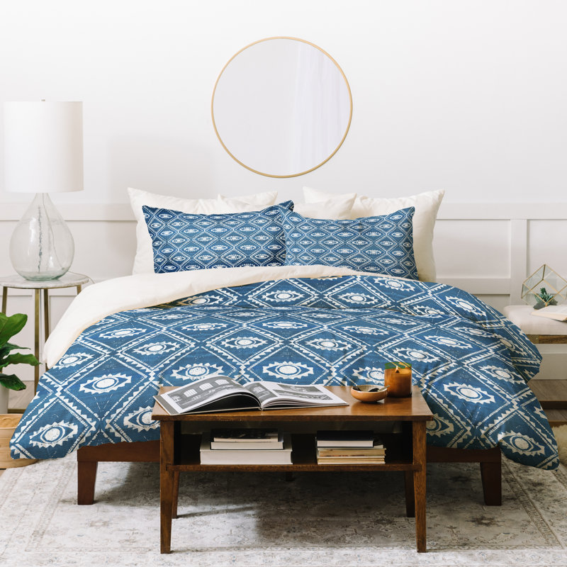 Ensemble de housse de couette Dash and Ash Diamond Eyes, Housse de couette pour grand lit et 2 taies décor, Bleu