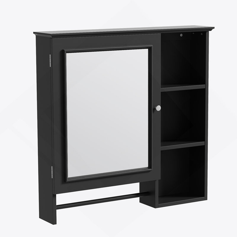 Armoire de rangement murale de salle de bain, armoires à pharmacie avec grande porte miroir, Noir
