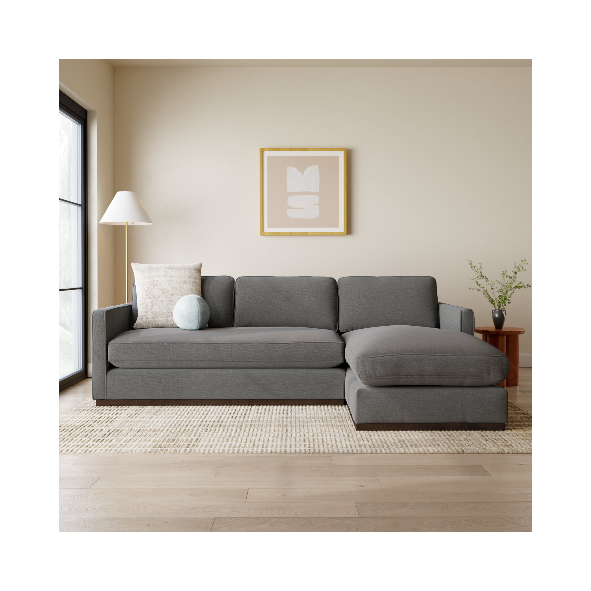 Bobbi Upholstered Chaise L-Sectional, Effie Smoke Performance Linen, Right Hand Facing