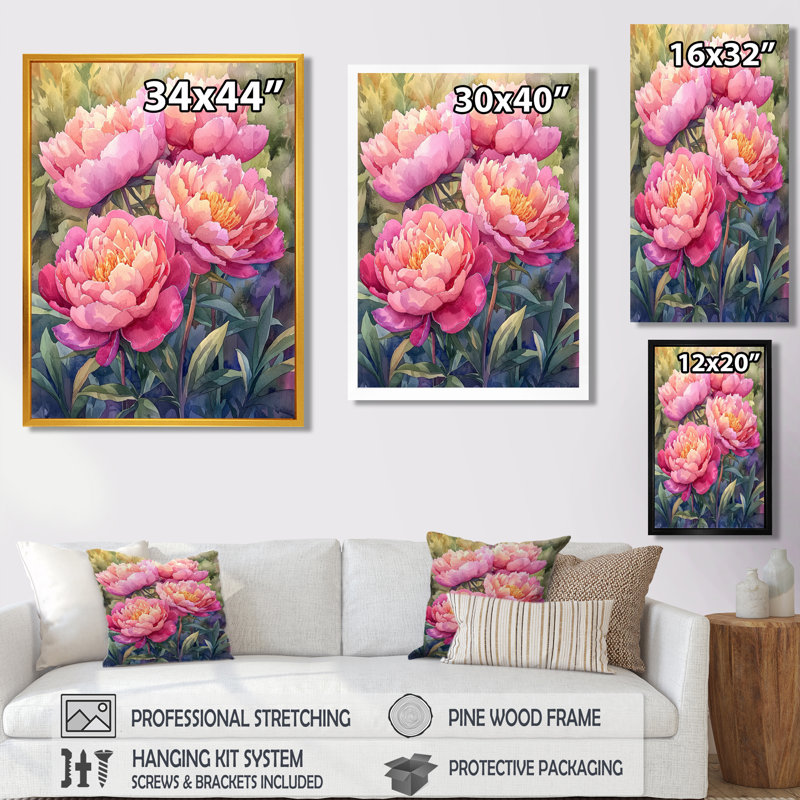 Pivoines dans le potager III - impressions murales florales, H 40 po x l 30 po, Reproduction encadrée sans passe-partout
