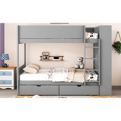 Lit superposé double pleine grandeur avec compartiments de rangement supplémentaires - 2 tiroirs et armoire multicouche pour une chambre d'amis confortable dans le salon