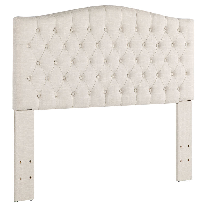 Button-Tufted Upholstered Headboard with Wall-Mount Option, Ivory Linen, Full / Queen