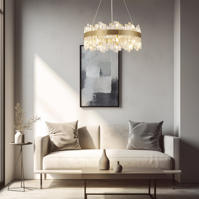 Modern Crystal Chandelier – 24-inch 18-light Gold Brass Chandelier, Bronze Finish, Luxury Crystal Ceiling Light