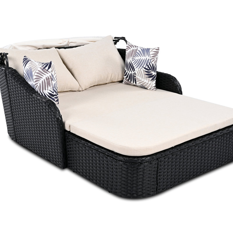 Lit de bronzage extérieur avec auvent modulable - Double salon, toit ajustable confortable, Blanc