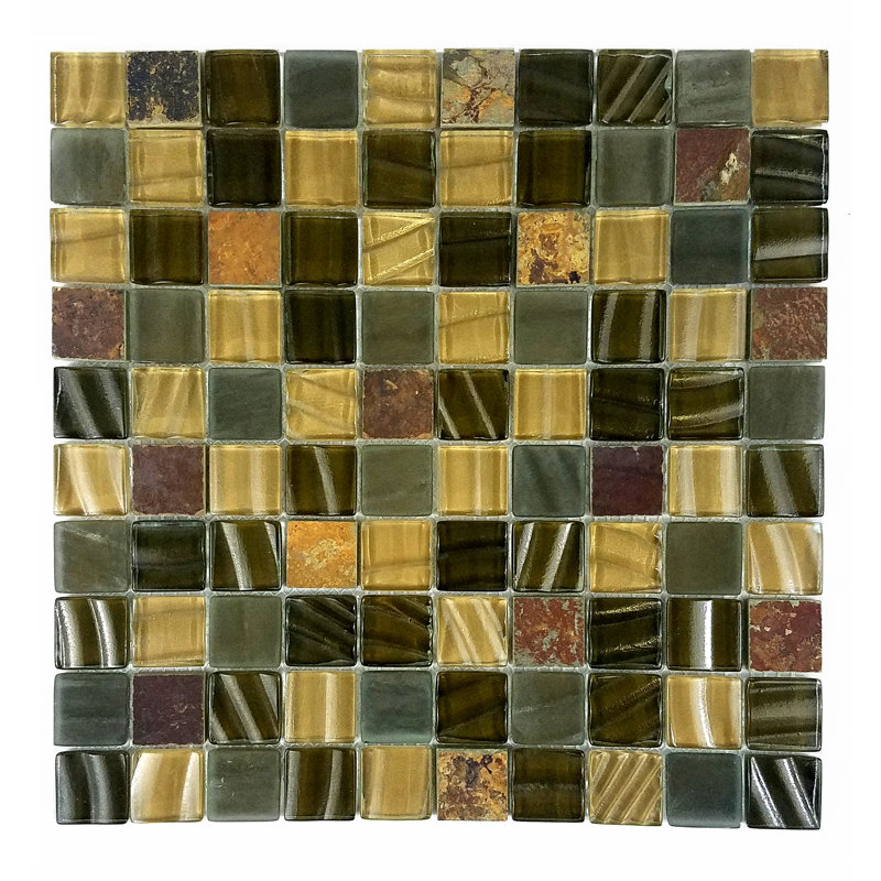 New Era 12 in. x 12 in. Glass & Stone Straight Edge Square Mosaic Wall & Pool Tile, Light Brown